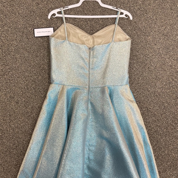 Dolls and Divas Party Dress Blue/Gold Metallic Hi Low Skirt - Picture 2 of 4